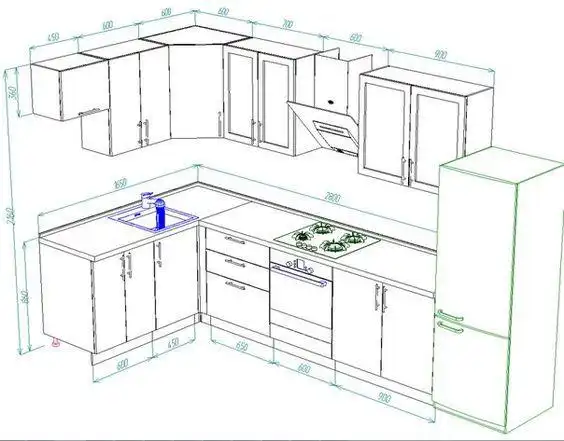 l型厨房橱柜布局尺寸图.
