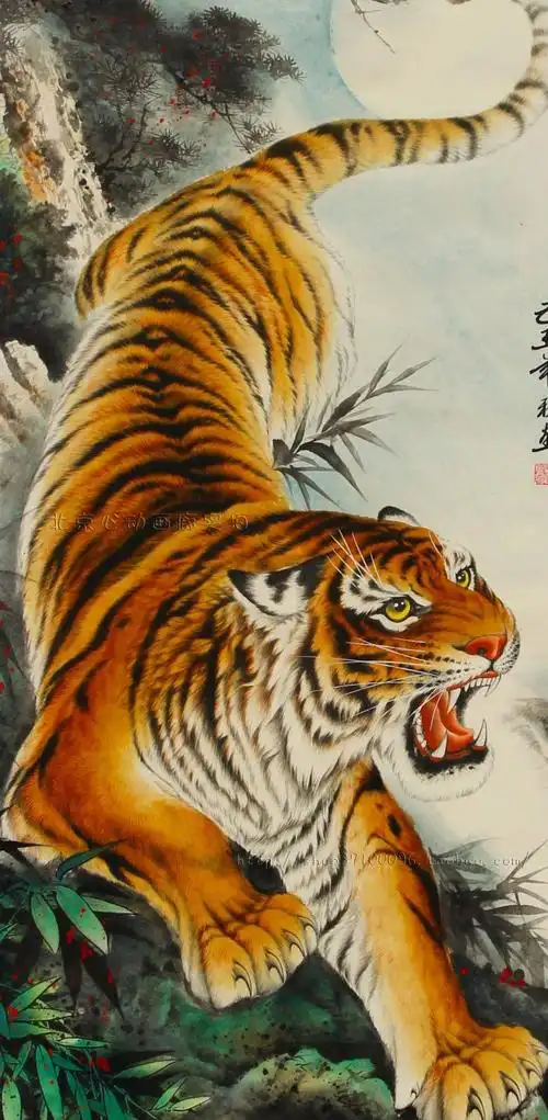 虎年 国画 促销老虎 下山虎 虎年送最好的礼品已裱威震山河猛虎