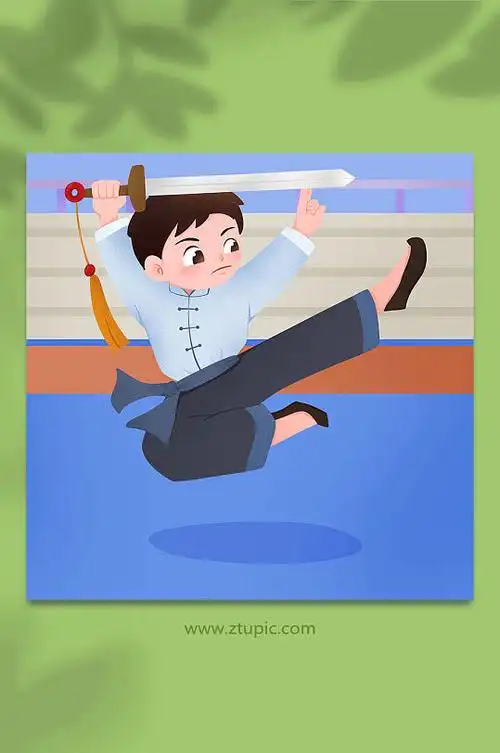 卡通武术展板水墨风中华武术武术展板立即下载可爱国风武术棍女侠武术