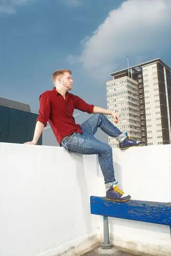 坐,城市,屋顶,男人