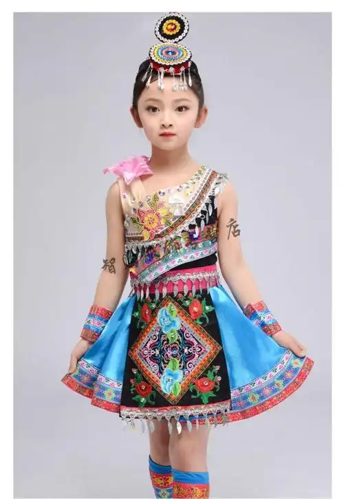 少数民族表演服小孩穿的儿童节畲族少数民族服装儿童苗族演出服女童