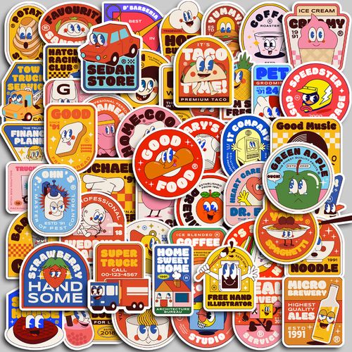 可爱卡通幽默英文食物表情包笔记本电脑手账贴纸画防水diy手机壳