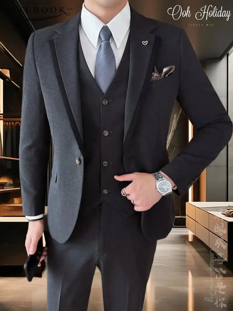 男神们～这款男士西服套装婚礼正装痞帅修身男装新郎结婚三件套休