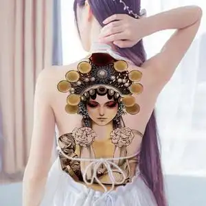 中国风满背大图纹身贴传统艺妓 花旦美女艺术男女防水仿刺青持久