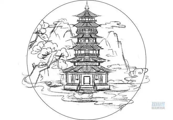插画教程教你绘制噪点质感古风建筑插画