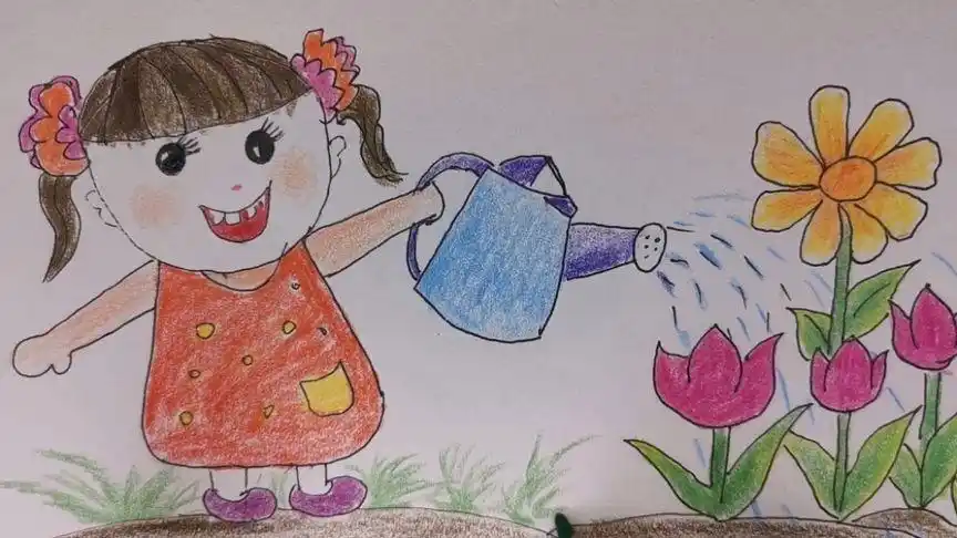 画个浇水的小姑娘
