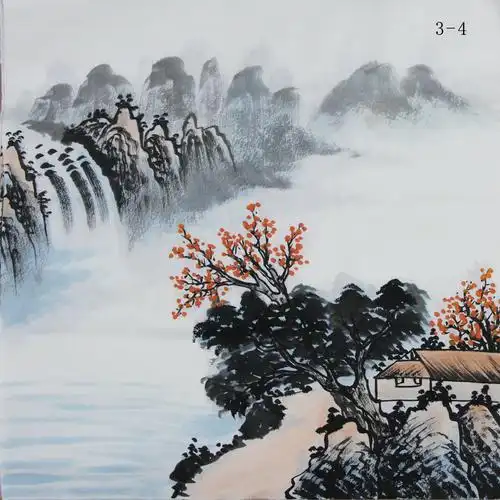 纯手绘山水画心手画真迹 字画国画 书画作品未落款装裱三尺斗方