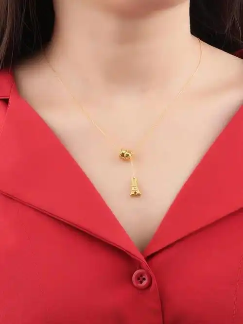 曼舒爱黄金项链女999足金小蛮腰项链黄金吊坠o字锁骨链女细款流苏金套