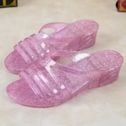 2017夏季新款女士一字拖居家防滑浴室塑料拖鞋沙滩平底透明水晶鞋