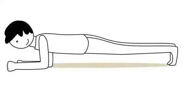 俯卧,双肘弯曲支撑在地面上,脚尖踩地,身体离开地面,躯干伸直,头部