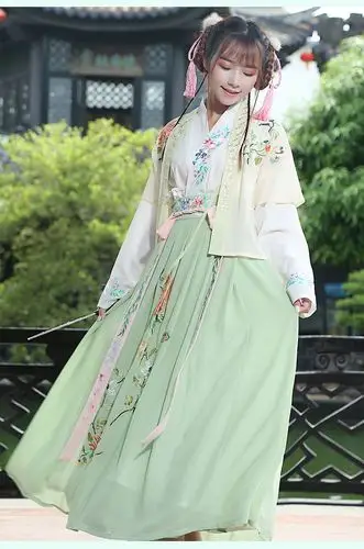 实拍汉服女装对襟半臂浅交领长袖上衣一片式齐腰襦表演服