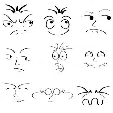 脸上的表情卡通涂鸦背和白色轮廓矢量图在许多表达式中集集合的卡通脸