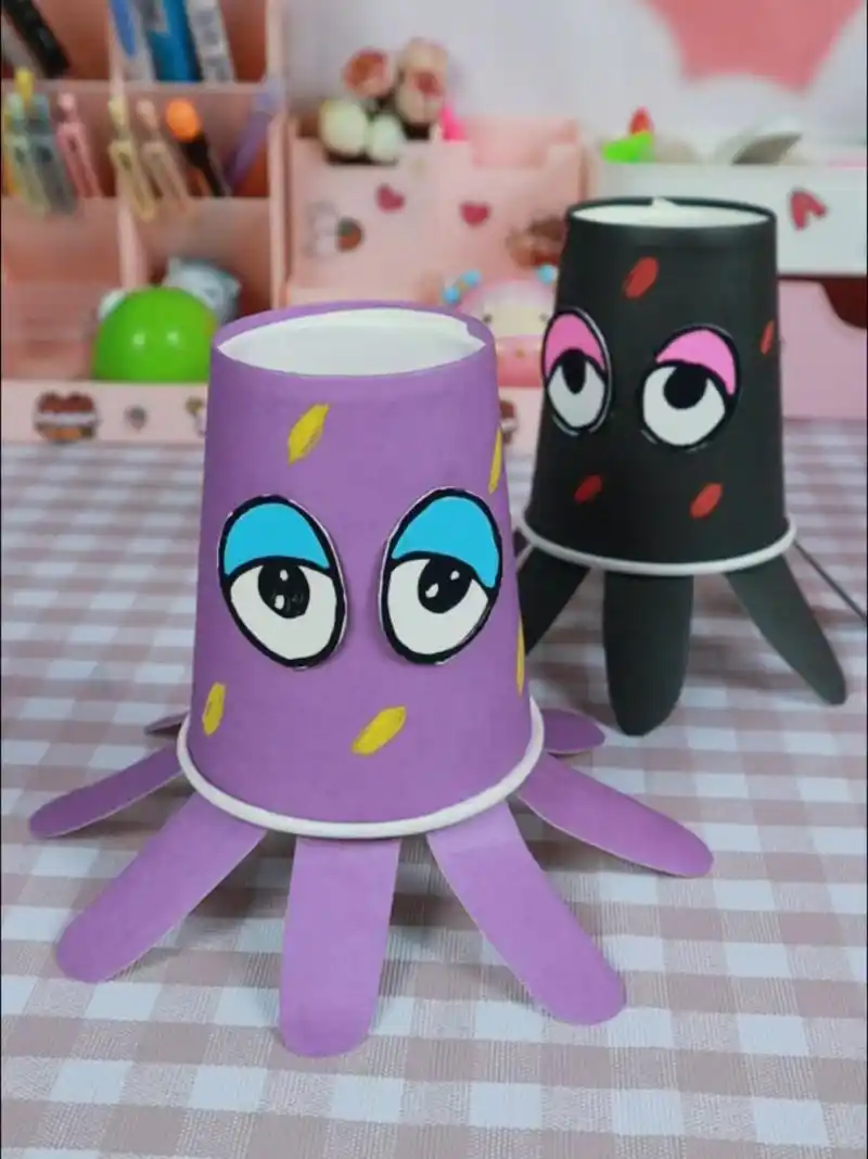 亲子手工,一次性纸杯制作好玩的小章鱼