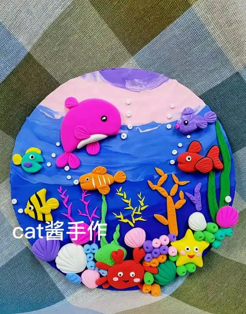 超轻粘土手工作品成品海底世界黏土浮雕画彩泥太空泥可定制 闲遇 粉红