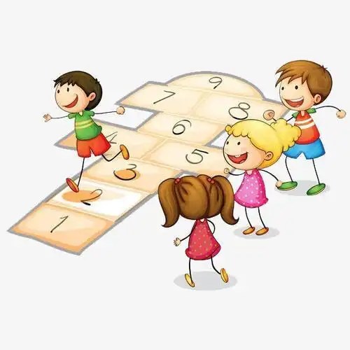 卡通简笔玩游戏可爱的跳房子小孩子小朋友玩游戏的简笔画小朋友玩游戏
