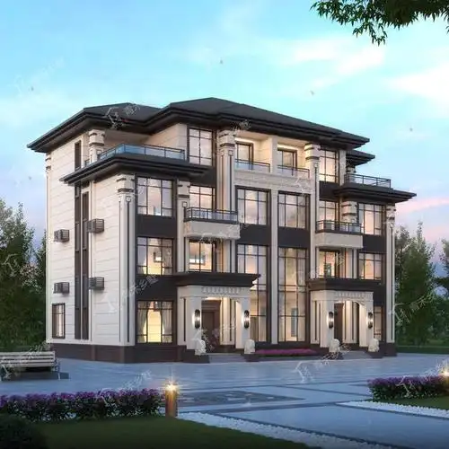 新中式四层兄弟双拼别墅农村自建房设计效果图