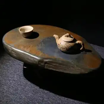 原石茶托歙砚石头干泡台茶盘 石头壶承托胜乌金石端砚石茶具 图案二