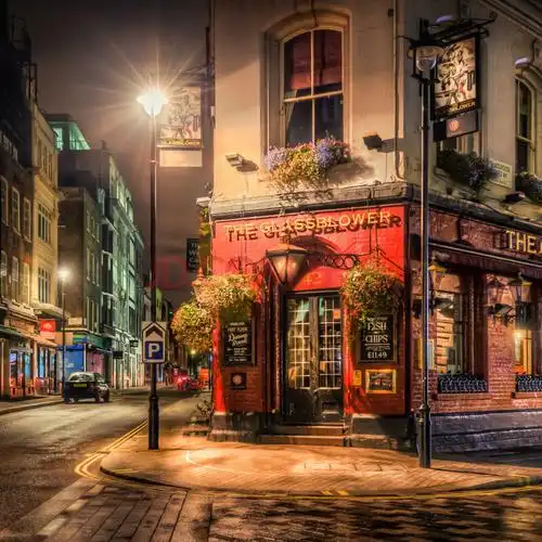 复古怀旧欧洲街景壁纸画个性餐厅咖啡厅墙纸布花店3d立体网红转角