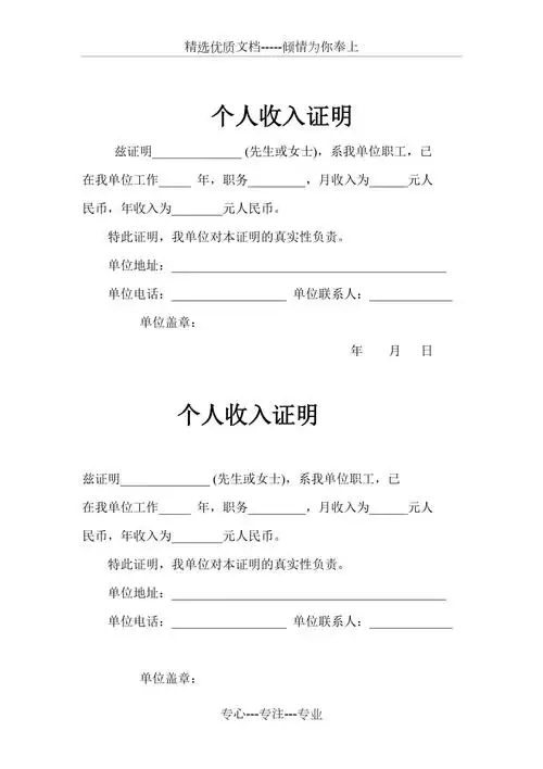 个人收入证明模板共2页