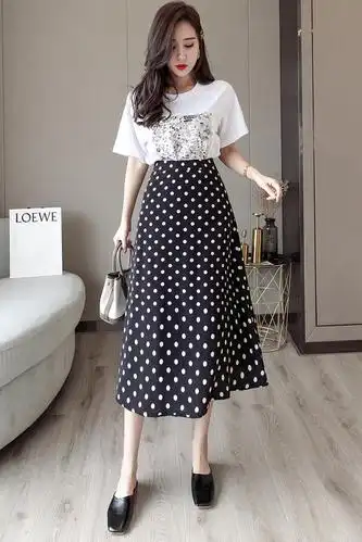 波点半身裙女中长款夏季2019新款高腰显瘦伞裙圆点雪纺a字裙