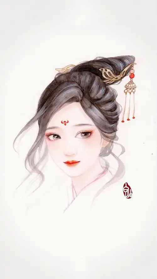 手绘古风美女唯美高清手机壁纸