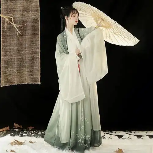 汉服男女同款雪竹齐腰襦裙学生cp仙气飘逸中国风套装魏晋风