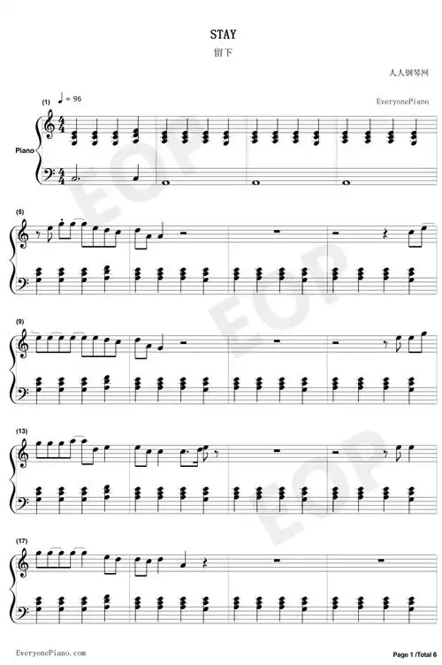 stay钢琴谱-rihannamikkyekko1