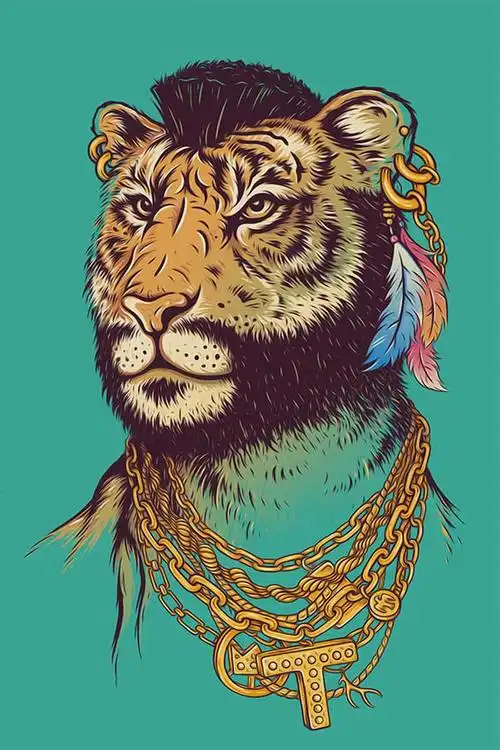 xt94024儿童卡通动物老虎头像装饰画绿色