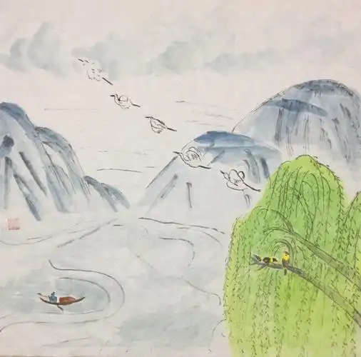 七十九,杜甫 绝句.两个黄鹂鸣翠柳,一行白鹭上青天.