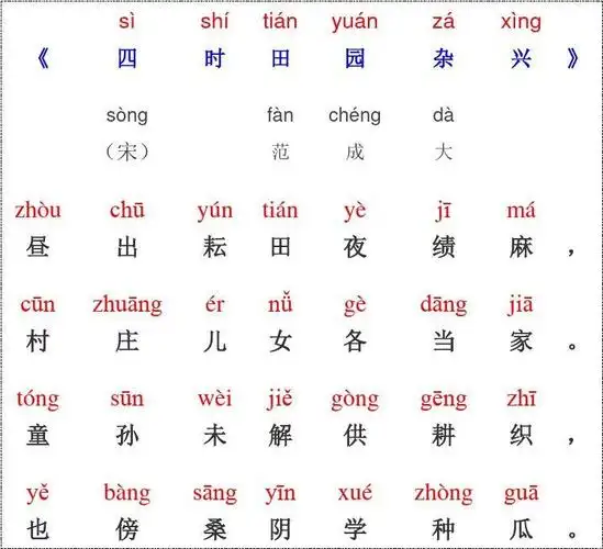 四时田园杂兴其一注音word可编辑