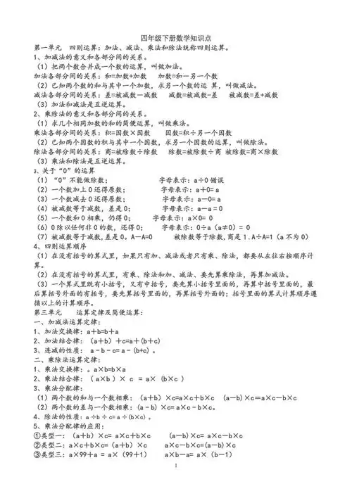 经典最新人教版四年级下册数学知识点总结docx