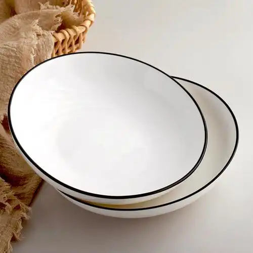 欧式陶瓷盘子菜盘家用套装 北欧简约纯色8英寸饭盘组合圆形加厚