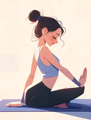 妈妈在瑜伽垫上做伸展运动扁平插画