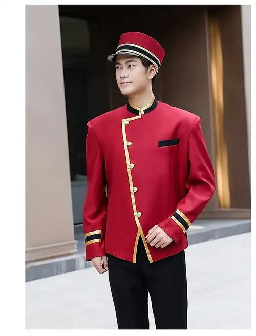 酒店迎宾前台泊车接待门童服长袖秋冬装两件套乐队制服行李员工装