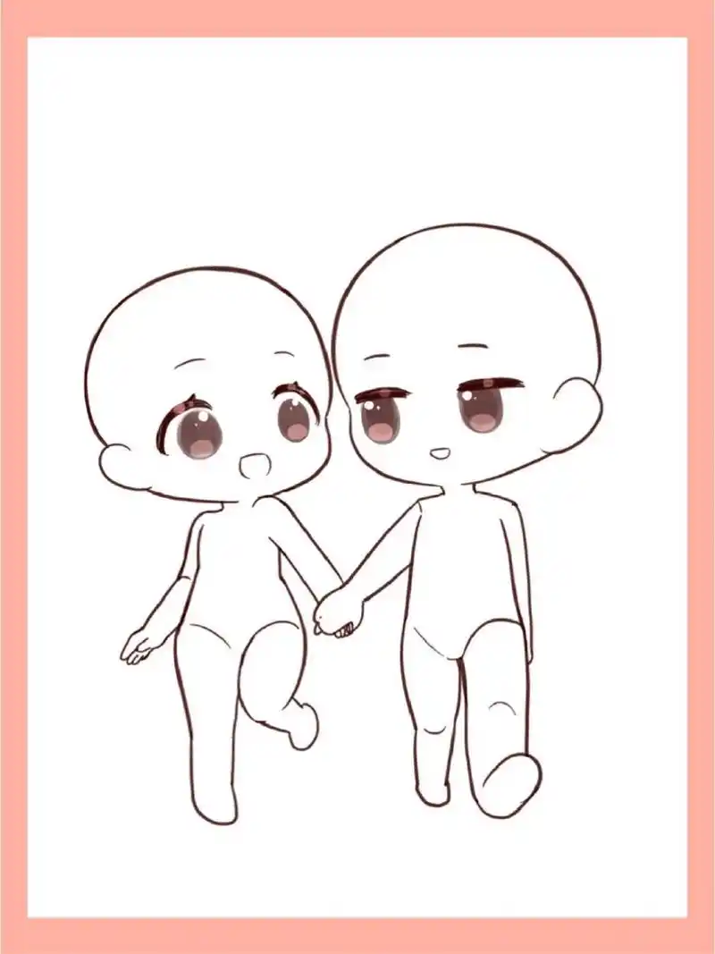 素材|超甜的q版双人cp互动模板93 想画甜甜的cp,却想不出画啥动作?