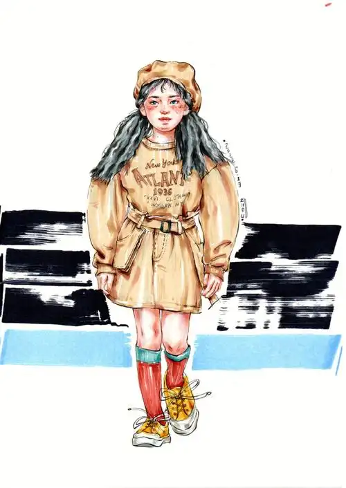 马克笔服装手绘效果图考研作品集童装设计