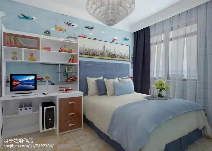 精致128平简欧三居儿童房装修图片卧室卧室北欧极简115m²三居设计