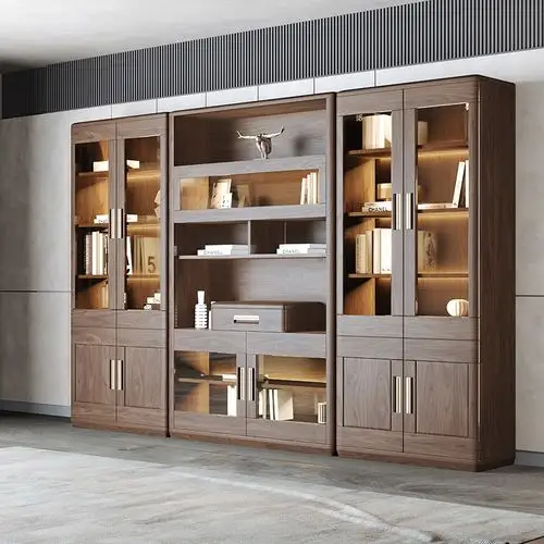 德式胡桃木实木书柜置物柜自由组合置物架柜子书房储物柜ds6082