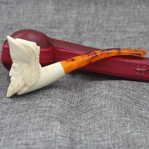 包邮进口土耳其海泡石烟斗男士手工雕刻进口烟丝弯款烟斗人头像