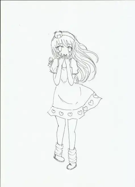 小女孩全身简笔画素描