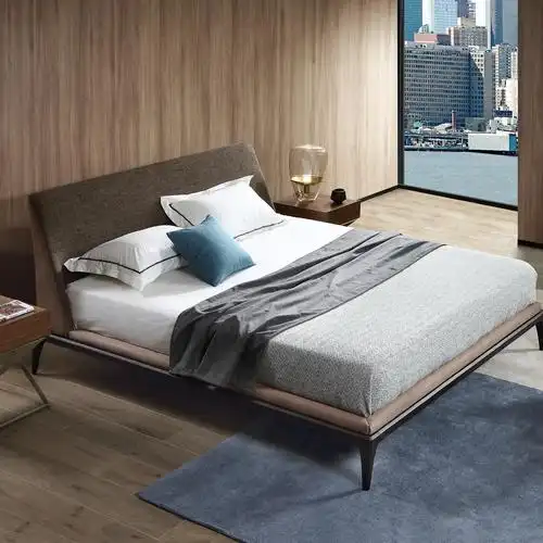 as严选sicily意式极简头真皮双人床简约现代18米实木床