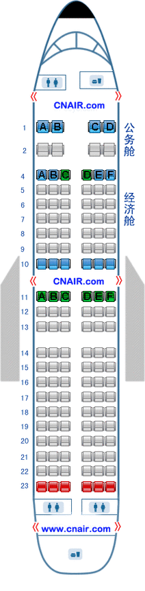 中国东方航空公司(东航)波音boeing737-300 t2飞机 - 航班座位图