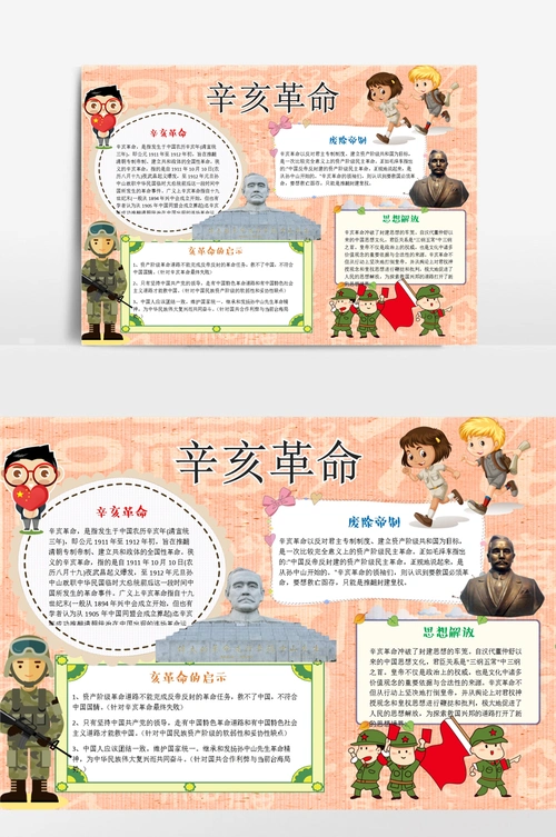 儿童卡通插画风辛亥革命小报手抄报