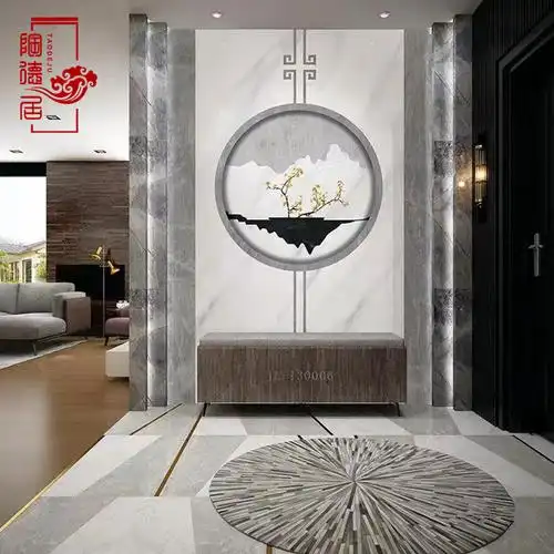玄关画瓷砖画岩板背景墙微晶石大板过道3d雕刻壁画简约轻奢新中式