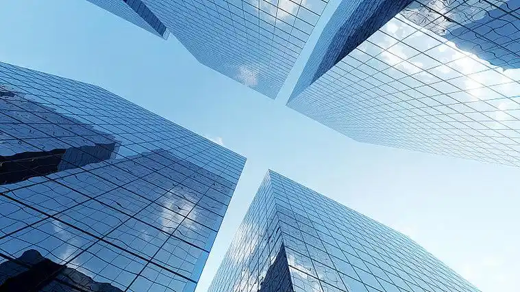 城市现代办公玻璃建筑的三维效果图.