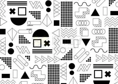 黑白色圆形三角形等孟菲斯几何图形装饰背景免抠图片素材