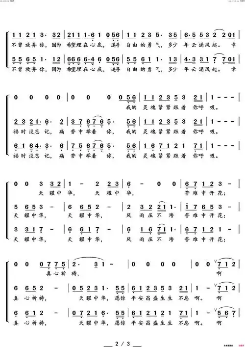 天耀中华胜利与和平晚会童声女声合唱简谱1