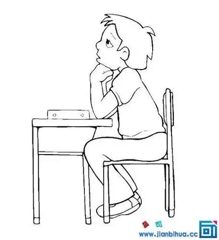 在家听网课简笔画