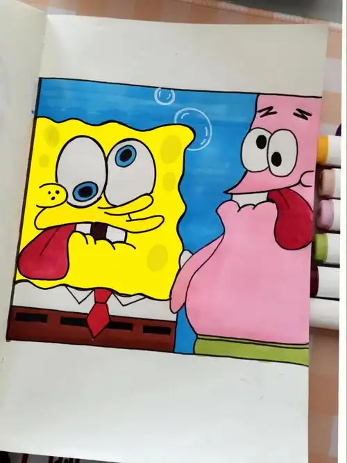 海绵宝宝马克笔手绘附过程图线稿