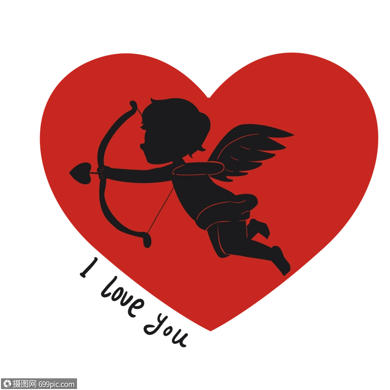 丘比特射箭剪影爱心手绘